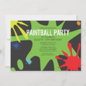 ネオン緑の割れたSplatのカスタムなペイントボールのパーティー 招待状 (正面)