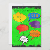 ネオン緑の吹き出し ボーイ ガール 誕生日パーティー 招待状 (正面)