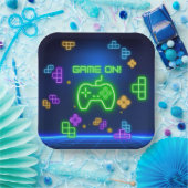 ネオン緑の青いゲーマーでゲーム ペーパープレート (パーティー)