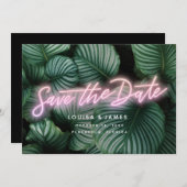ネオン緑モダンのトロピカル保存日 招待状 (正面/裏面)