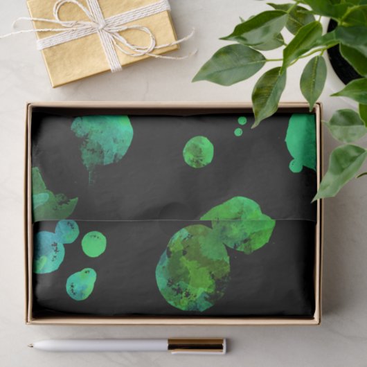 ネオン緑及び黒い水玉模様/泡 薄葉紙 (ギフト)