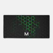 ネオン緑色の黒いハニカム形状モノグラム デスクマット (正面)