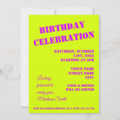 ネオン緑黄色紫誕生日パーティー招待状 招待状 (裏面)
