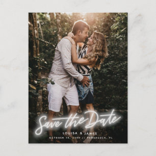 ネオン縦写真Save the Dateポストカード ポストカード