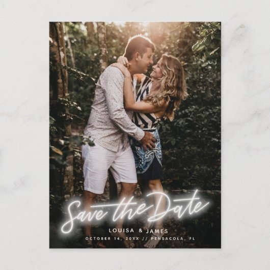 ネオン縦写真Save the Dateポストカード ポストカード (正面)