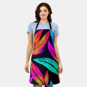 ネオン羽パタン鮮やかアート エプロン (着用した状態)