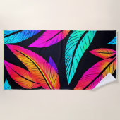 ネオン羽パタン鮮やかアート ビーチタオル (正面)