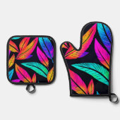 ネオン羽パタン鮮やかアート 鍋つかみ&鍋敷きセット (正面)