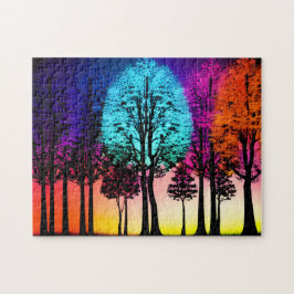 ネオン色がシルエットの黒い木に侵入 ジグソーパズル