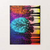 ネオン色がシルエットの黒い木に侵入 ジグソーパズル (縦)