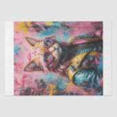 ネオン色のヴィンテージ猫のデコパージュ 薄葉紙 (正面)