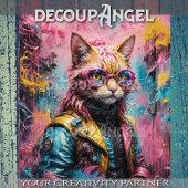 ネオン色のヴィンテージ猫のデコパージュ 薄葉紙