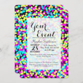 ネオン色の数々のおもしろい紙吹雪 招待状 (正面/裏面)
