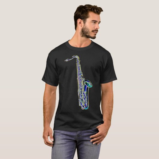 ネオン色の方針のサクソフォーンの暗闇のTシャツ Tシャツ (正面フル)