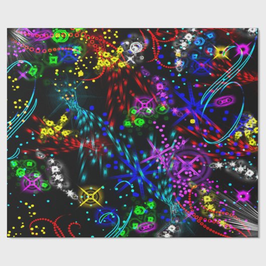 ネオン色の星の渦巻き絵を描パタサイケデリックーン ラッピングペーパー (フラット)