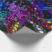 ネオン色の星の渦巻き絵を描パタサイケデリックーン ラッピングペーパー (角)