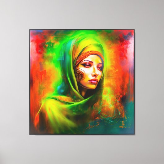 ネオン色の神秘的な女性 キャンバスプリント (正面)