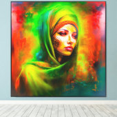 ネオン色の神秘的な女性 キャンバスプリント (インサイチュ (ウッドフロア))