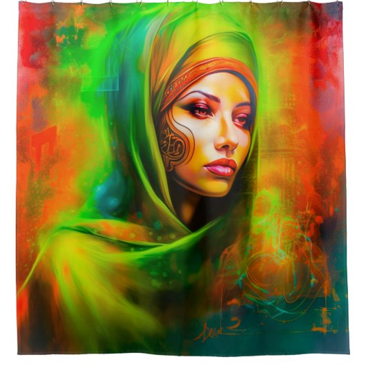 ネオン色の神秘的な女性 シャワーカーテン (正面)
