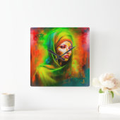 ネオン色の神秘的な女性 スクエア壁時計 (ホーム)