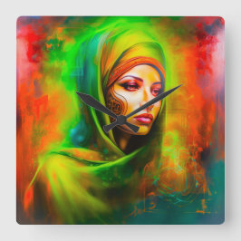 ネオン色の神秘的な女性 スクエア壁時計