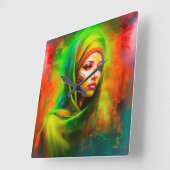 ネオン色の神秘的な女性 スクエア壁時計 (傾斜)