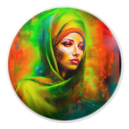 ネオン色の神秘的な女性 セラミックノブ