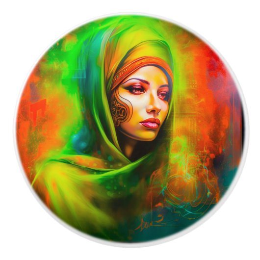 ネオン色の神秘的な女性 セラミックノブ (正面)