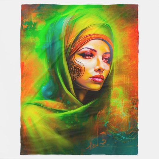 ネオン色の神秘的な女性 フリースブランケット (正面)