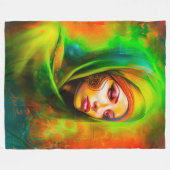 ネオン色の神秘的な女性 フリースブランケット (正面(横))