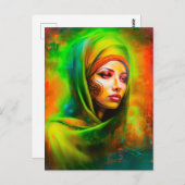 ネオン色の神秘的な女性 ポストカード (正面/裏面)