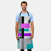 ネオン色ストライプのの幾何模様 エプロン (着用した状態)