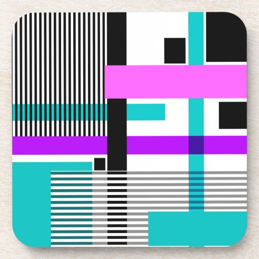 ネオン色ストライプのの幾何模様 コースター (正面)