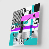 ネオン色ストライプのの幾何模様 スクエア壁時計 (傾斜)