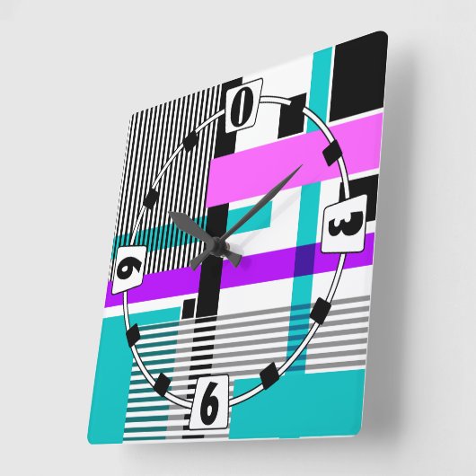 ネオン色ストライプのの幾何模様 スクエア壁時計 (傾斜)