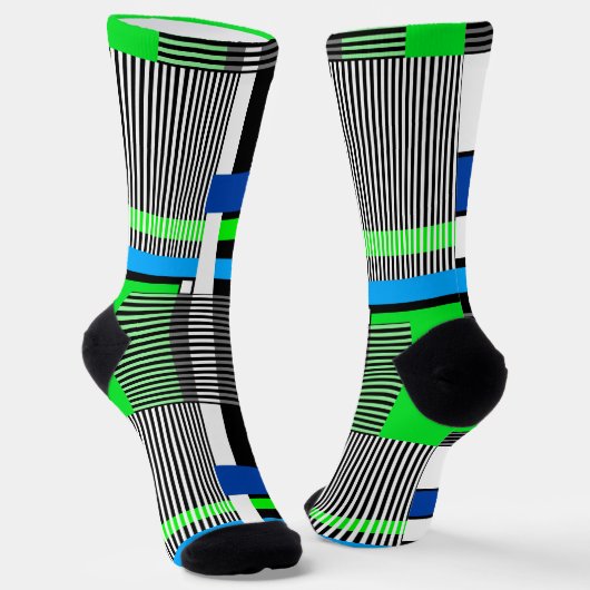 ネオン色ストライプのの幾何模様 ソックス (傾斜あり)