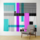 ネオン色ストライプのの幾何模様 タペストリー (インサイチュ(横))