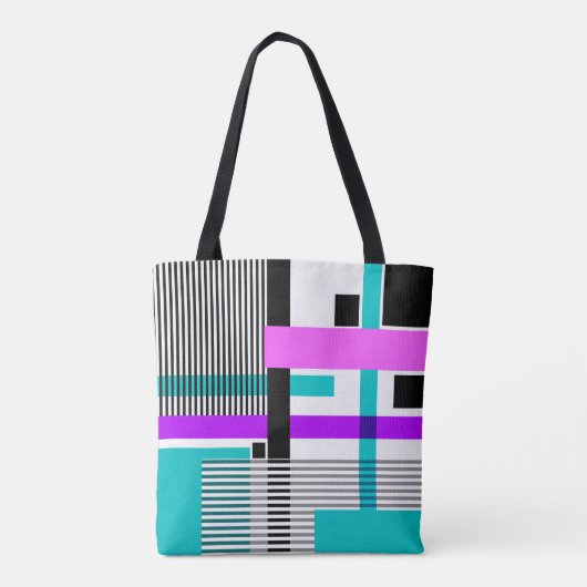 ネオン色ストライプのの幾何模様 トートバッグ (裏面)