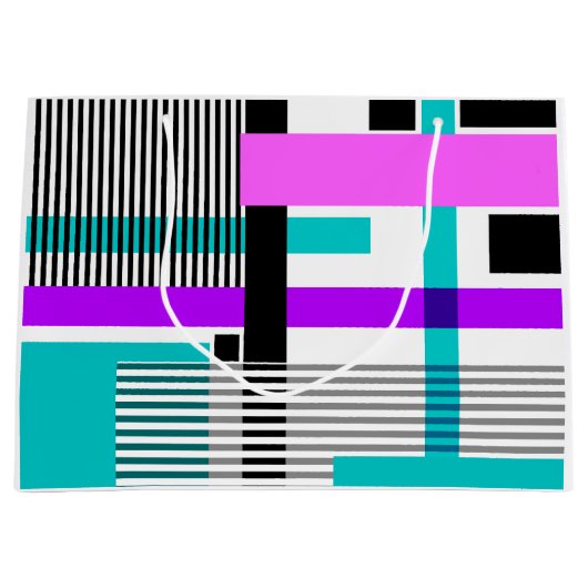 ネオン色ストライプのの幾何模様 ラージペーパーバッグ (正面)