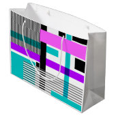 ネオン色ストライプのの幾何模様 ラージペーパーバッグ (裏面アングル)