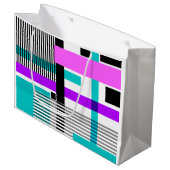 ネオン色ストライプのの幾何模様 ラージペーパーバッグ (正面アングル)