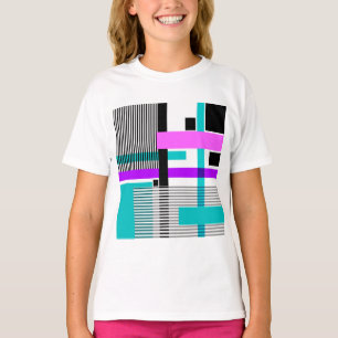 ネオン色ストライプのの幾何模様 Tシャツ