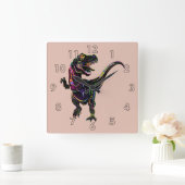 ネオン色ティラノサウルスレックス恐竜 スクエア壁時計 (ホーム)