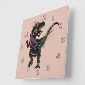 ネオン色ティラノサウルスレックス恐竜 スクエア壁時計 (傾斜)