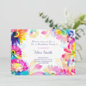 ネオン花の庭の水色の誕生日 招待状 (スタンド正面)