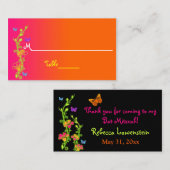 ネオン花柄、蝶座席表及びメッセージカード プレイスカード (正面/裏面)