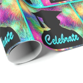 ネオン花火祝の卒業シルエット ラッピングペーパー