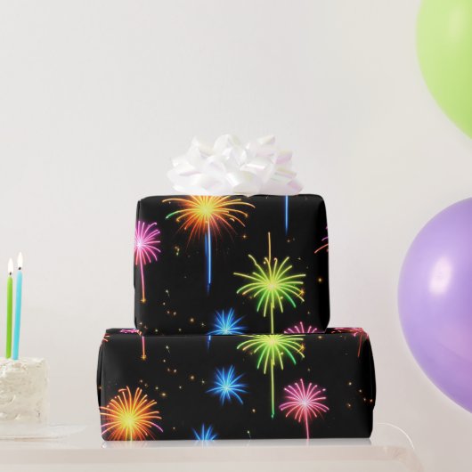 ネオン花火（黒） ラッピングペーパー (パーティーギフト)