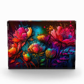 ネオン花,カラフル,花束,インク(ばちゃばちゃ)跳ねる フォトブロック (正面)