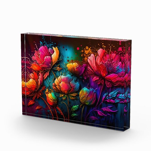 ネオン花,カラフル,花束,インク(ばちゃばちゃ)跳ねる フォトブロック (右)